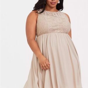 Torrid Cream Pleated Babydoll Midi Dress